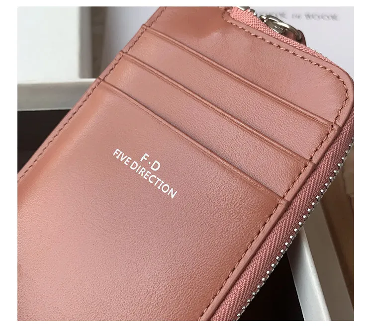 Women Red Leather Vertical Card Holder Wallet Zip Change Wallet Slim Zipper Coin Wallet For Women