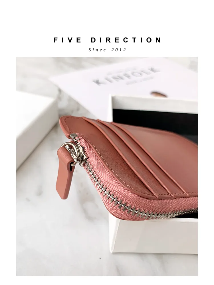 Women Red Leather Vertical Card Holder Wallet Zip Change Wallet Slim Zipper Coin Wallet For Women