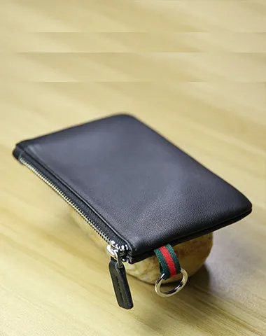 Women Tan Leather Mini Zip Wallet with Keychain Billfold Slim Coin Wallet Small Zip Change Wallet For Women