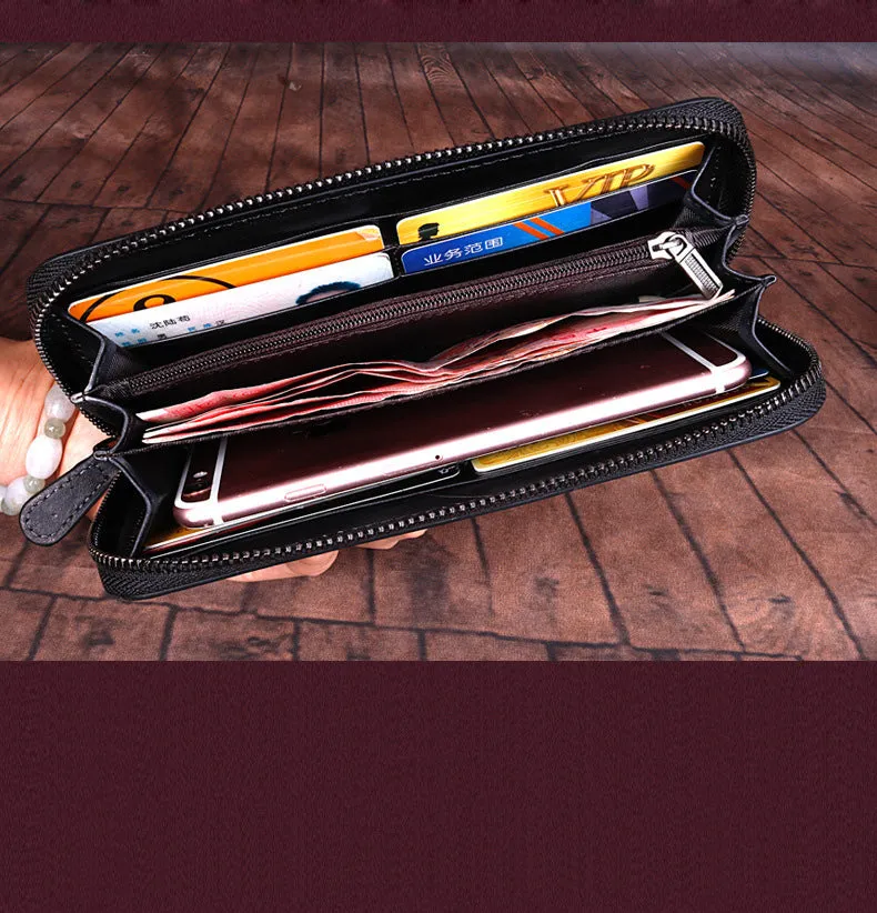 Womens Black Leather Zip Around Wallet Wash Painting Flowers Wristlet Wallet Ladies Zipper Clutch Wallet for Women