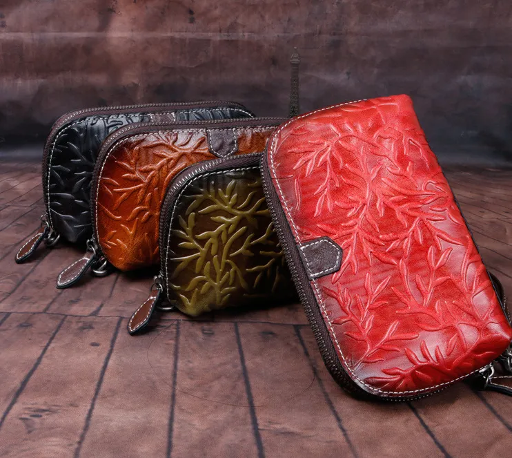 Womens Floral Leather Zip Around Wallets Wristlet Wallet Floral Ladies Zipper Clutch Wallet for Women