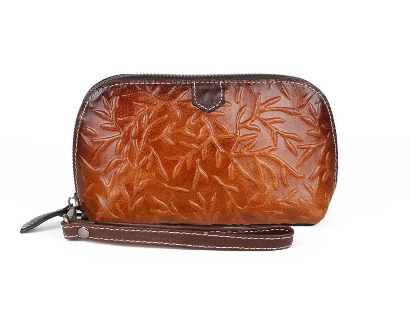 Womens Floral Leather Zip Around Wallets Wristlet Wallet Floral Ladies Zipper Clutch Wallet for Women