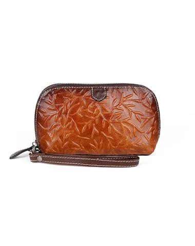 Womens Floral Leather Zip Around Wallets Wristlet Wallet Floral Ladies Zipper Clutch Wallet for Women