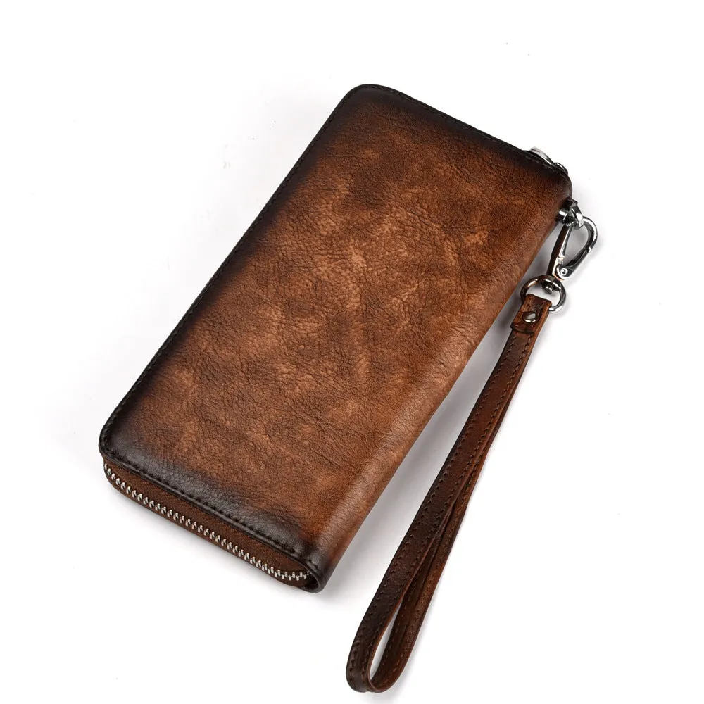 Womens Flowers Red Leather Zip Around Wallet Wristlet Wallet Floral Ladies Zipper Clutch Wallet for Women
