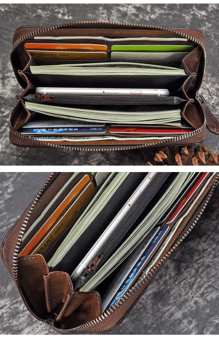 Womens Flowers Red Leather Zip Around Wallet Wristlet Wallet Floral Ladies Zipper Clutch Wallet for Women