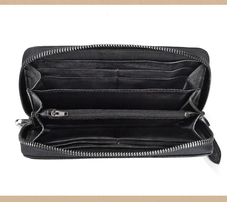 Womens Peony Flower Black Leather Wristlet Wallet Zip Around Wallets Floral Ladies Zipper Clutch Wallet for Women