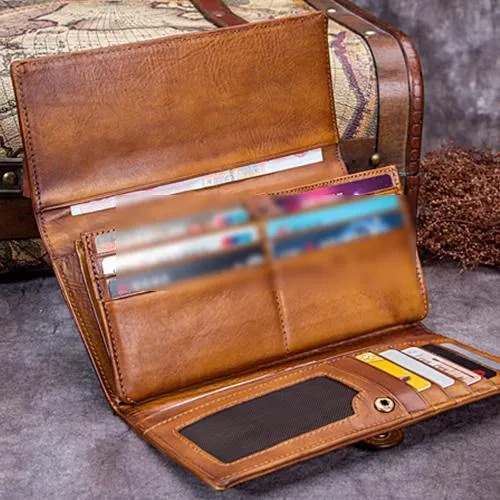 Yellow Vintage Womens Braided Leather Trifold Long Wallet Phone Clutch Purse for Ladies